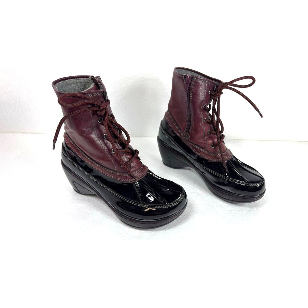 Womens JBU Black Patton Tie Zip Winter Wedge Duck Boot Shoes Size 8 Burgundy
